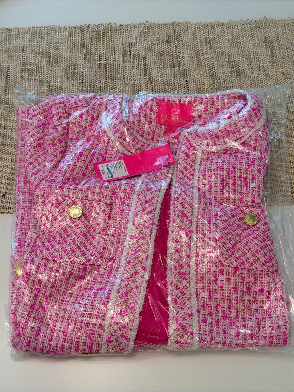 Lilly Pulitzer Pink & White Tweed Jacket with Gold Buttons - Picture 4 of 4